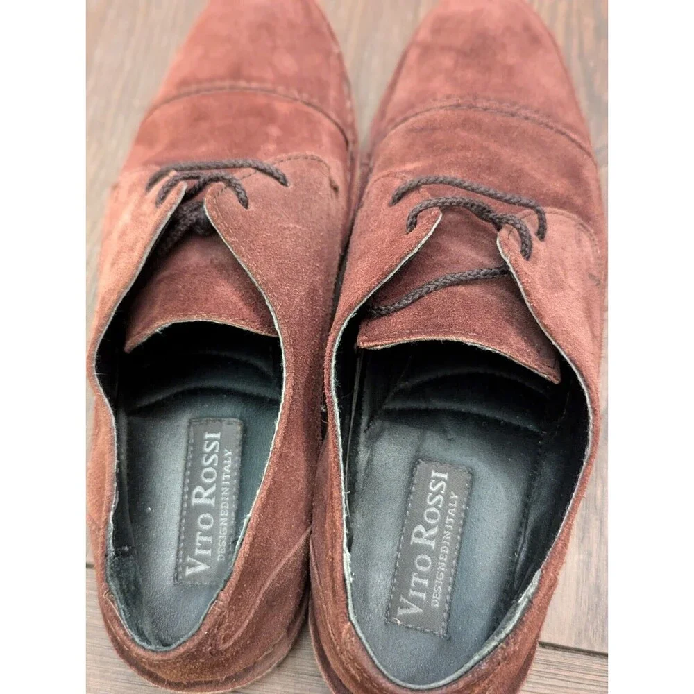Vito Rossi Suede Loafers Mens 11 Brown Oxford Cap Toe Lace Up Espresso Brown